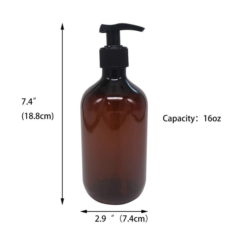 zmybcpack 4 Pack 16 OZ Empty Plastic Pump Lotion Bottles with 1 Pen, Labels & Silicone Funnel, Amber Color Lotion Dispenser With Locking Pump for Body Wash, Shampoo, Massage Lotion, Gel - Image 3